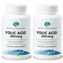 Supplément de 800 mcg à l'acide folique Splendor de la Terre, soutient la santé cardiaque, soutient la santé reproductive des femmes, comprimés enduits lisses (800 mcg, 200 comprimés, paquet de 2)