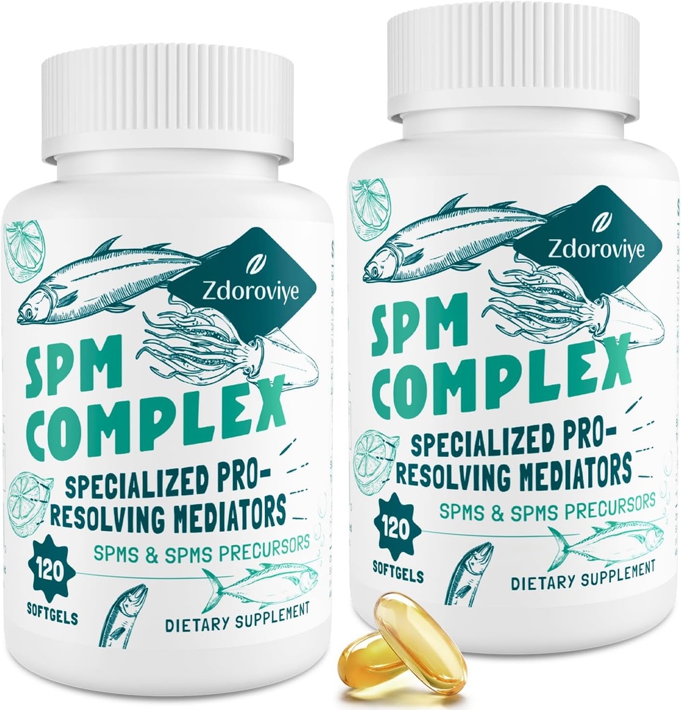 Supplément Zdoroviye SPM - Complexe de précurseurs pro-résolution spécialisés pour la réponse immunitaire équilibrée, cerveau, tissus et cellules - 120 Softgels (2 bouteilles)
