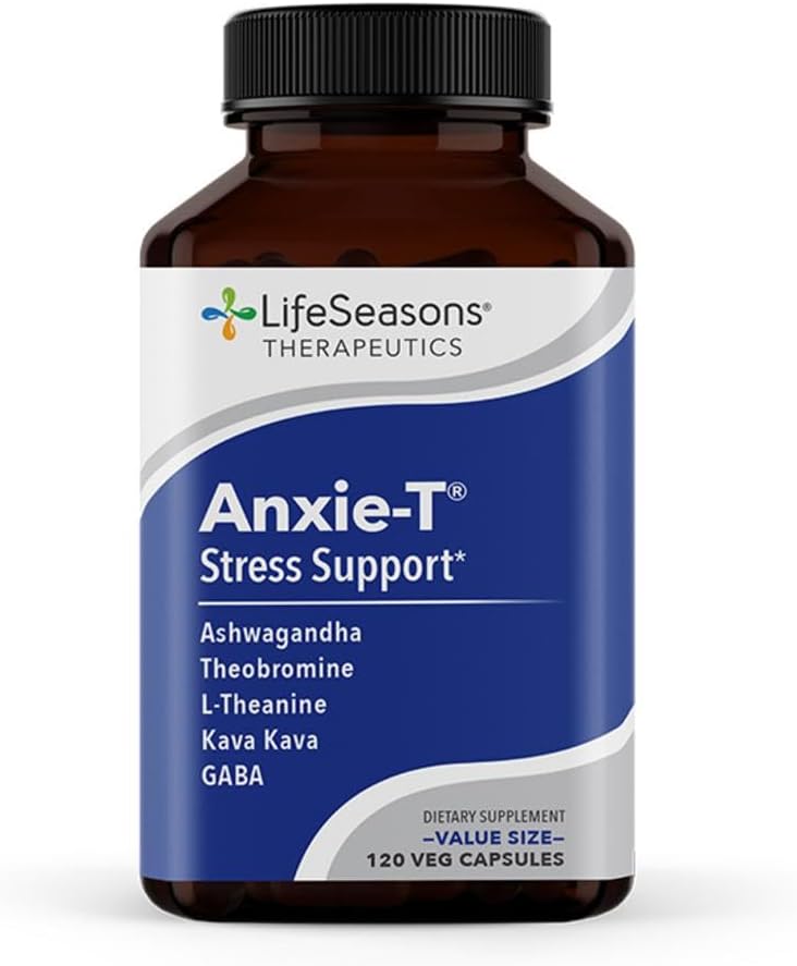 Anxie-T - Supplément anti-stress - Supports Mood & Mental Focus - Se sentir calme et détendu - Essences tension et nervosité - Ashwagandha, Kava Kava, GABA & L-Theanine - 120 capsules