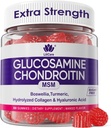 Glucosamine Chondritine Gummies, Supplément sans sucre de glucosamine Chondritine MSM, Extra Force avec Boswellia Turmère, Collagène hydrolysé et acide hyaluronique, Bone Health pour les hommes et les femmes, 60 Cts