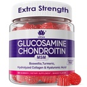 Glucosamine Chondritine Gummies, Supplément sans sucre de glucosamine Chondritine MSM, Extra Force avec Boswellia Turmère, Collagène hydrolysé et acide hyaluronique, Bone Health pour les hommes et les femmes, 60 Cts