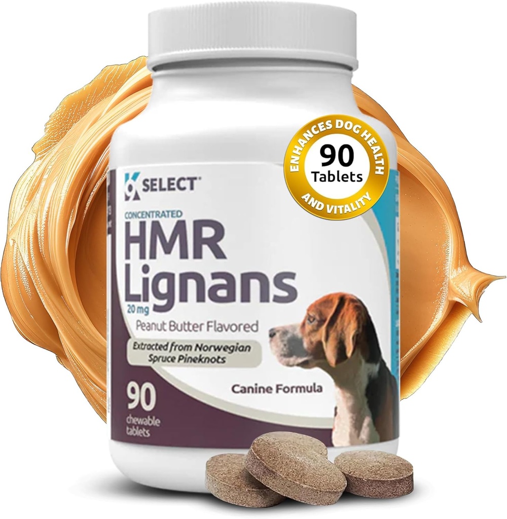 K9 Select HMR Lignans for Dogs - Enhancer for Overall Wellness, Immune Support for Dogs - Norway Spruce Extract Holistic Dog Health - Digestion, & Coat Care - Peanut Butter, 20mg, 90 comprimés
