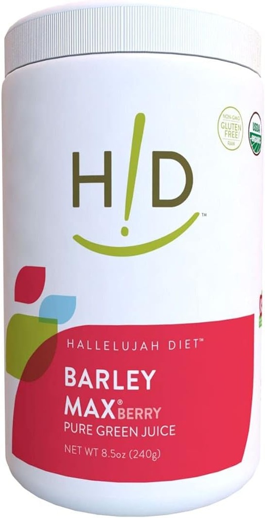 Allelujah Diet Organic BarleyMax - Poudre de jus vert d'orge et d'alfalfa, Berry Flavor, 8,5 onces (60 jours d'approvisionnement)