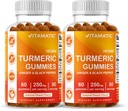 Vitamatic Turmeric Gummy with Ginger & Black Pepper Extract – 60 Vegan Gummies Each | 2 Pack (120 Gummies) 95% Curcuminoids – Powerful Antioxidant & Inflammatory Support