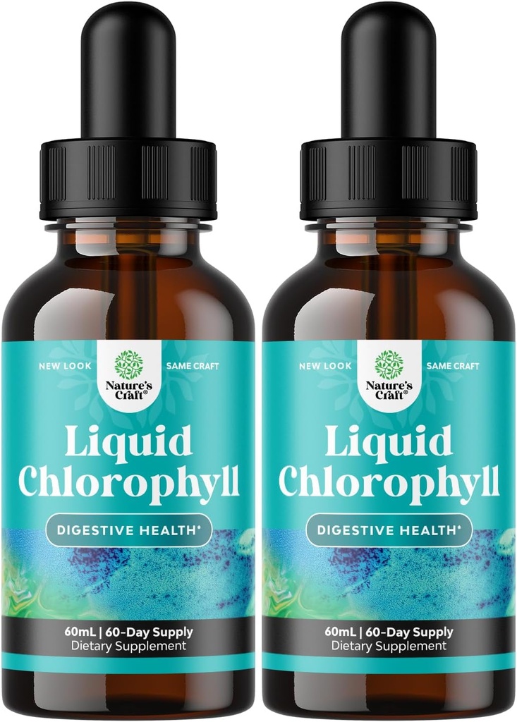 gouttes liquides de chlorophylle aromatisées de menthe - gouttes liquides de chlorophylle végétalienne pour le soutien immunitaire Gut Santé Soins de la peau Détox Foie Soutien Énergie et mauvaise haleine - Déodorant interne haute puissance - 2 Pack