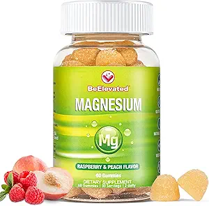 Gummées de citrate de magnésium pour adultes - Suppléments pour les femmes et les enfants Bien-être quotidien - Gummy sans arachide - Supplément à croustilles aux framboises et aux pêches - 60 Comte