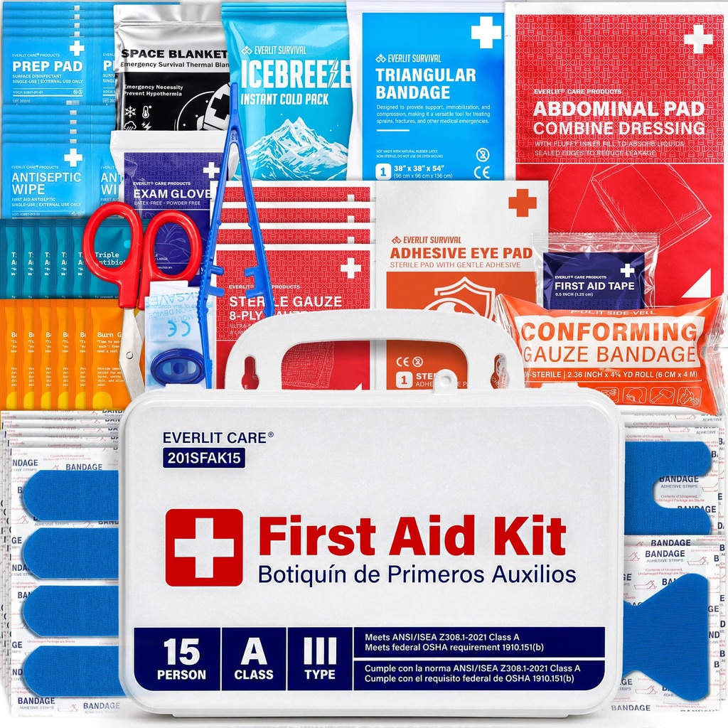 Everlit Care Small OSHA-Compliant First Aid Kit | ANSI Class A Type III, Mountable Emergency Kit with Metal Detectable Bandage for Business, Manufacturing, Industrial, Commercial Kitchen & Restaurant