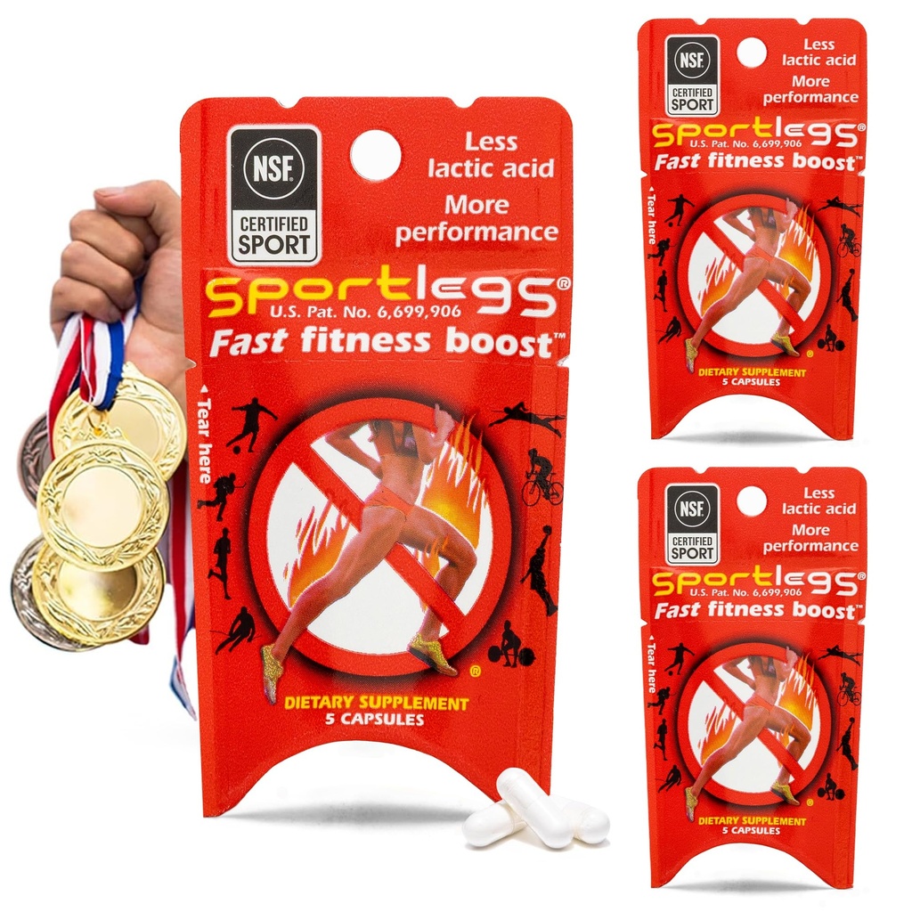 SPORTLEGS Fast Fitness Boost Pre Workout pour les hommes et les femmes, supplément acide lactique, suppléments d'endurance de carburant de sport pour les coureurs - 5-Cap Packet, Trial Pack de 3