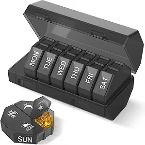 Organisateur hebdomadaire de pilules 4 fois par jour, grande boîte à pilules 7 jours quotidien cas de pilules avec 28 extra gros compartiments Portable Pill Container Big Medicine Organisateur pour supplément vitamine (noir)