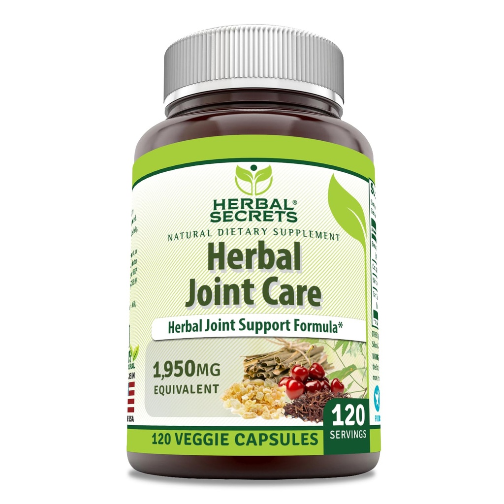 Herbal Secrets Joint Care 1950 Mg per Serving Supplement | Veggie Capsule | Contains Boswellia Extract, White Willow, Cat's Claw & Tart Cherry Powder | Gluten - Free | Made in USA (1 Pack | 120 Count)