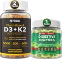 NEVISS Vitamine D3 5000iu & K2, Gommies de calcium et enzymes digestives Gommies