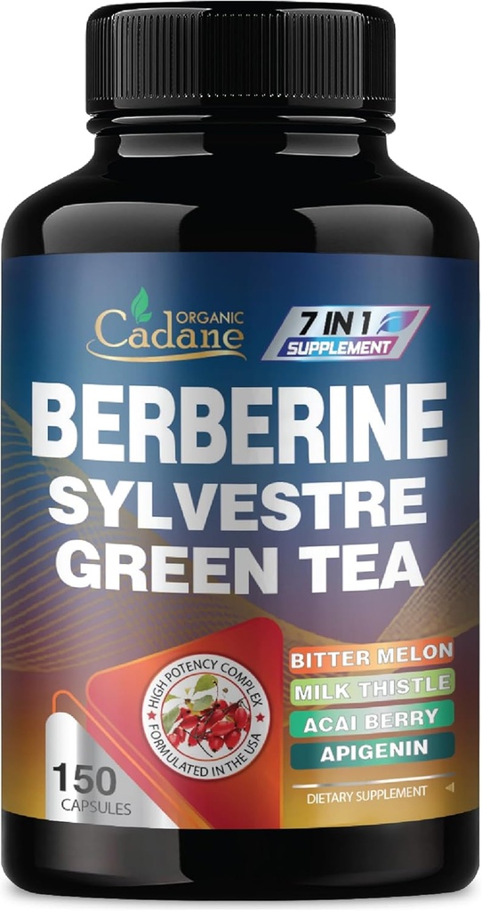 Cadane Berberine Extract - Supplément berbère avec Gymnema Sylvestre, Thé Vert & Plus - 150 Capsules pour Système Immune, Soutien Digestion Santé