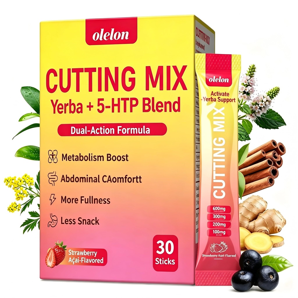 OLELON Cutting Mix Drink - Vegan, Sugar-Free, Non-GMO | Berberine, 5-HTP, Yerba Mate, Magnesium and FOS | Strawberry Flavor – 30 Sticks