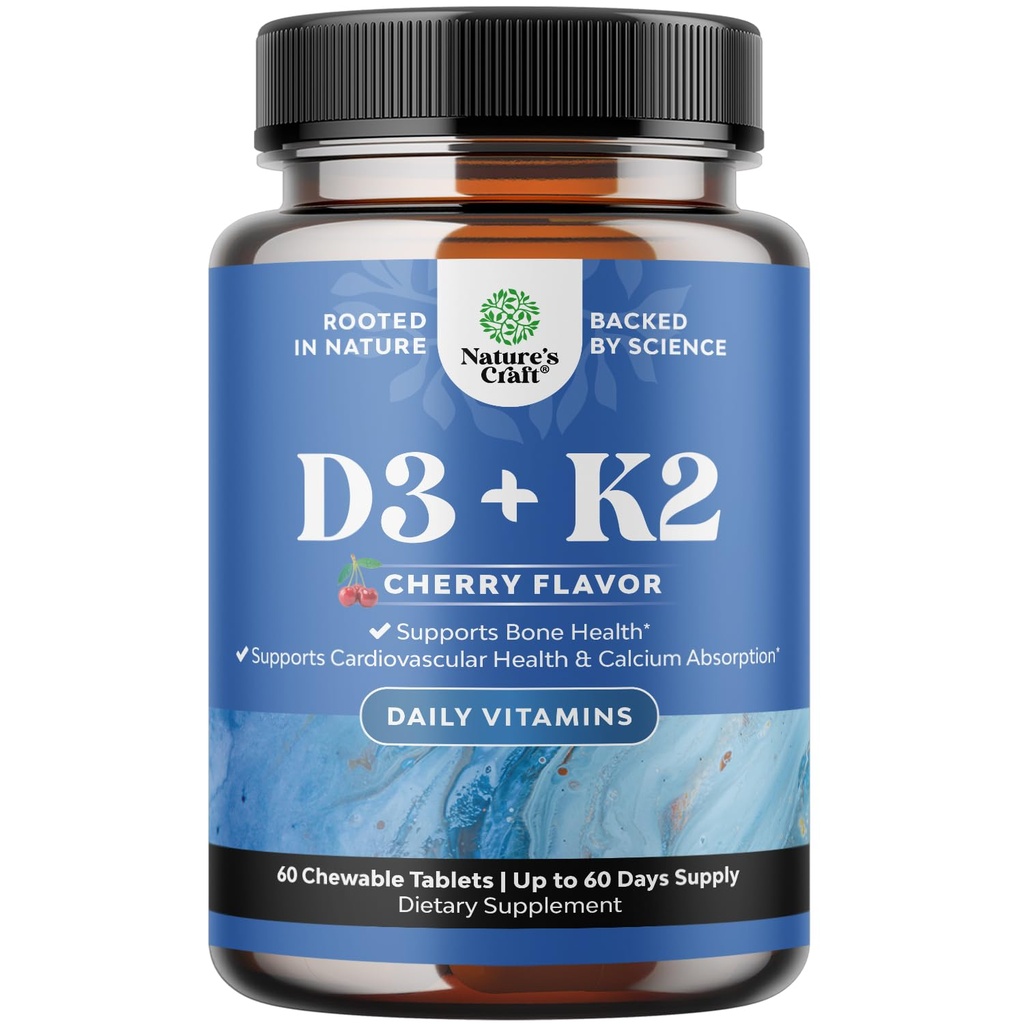 Vitamine D3 avec supplément K2 MK7 - Comprimés Vitamine D3 2000 UI et K2 pour le soutien immunitaire Santé des os Santé du coeur Soutien conjoint Force osseuse et amélioration de l'humeur - Système immunitaire VIT - 60 Compte