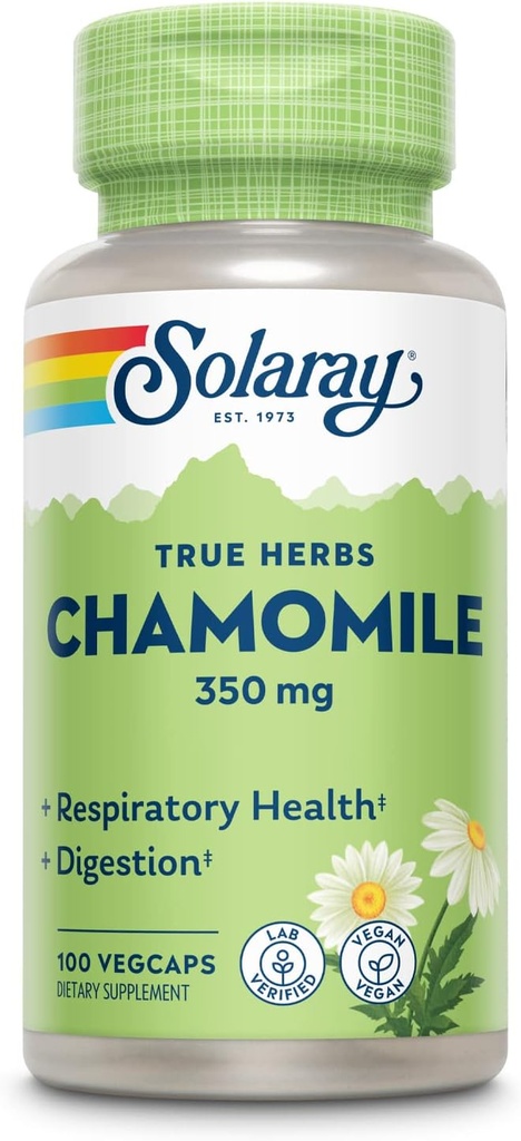 SOLARAY Camomile, Support apaisant pour la digestion, le traîtage respiratoire et la relaxation, 100 portions, 100 VegCaps