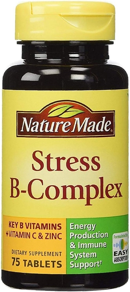 Nature faite Stress B-Complex complément alimentaire comprimés avec vitamine C et zinc 75 ea (paquet de 6)