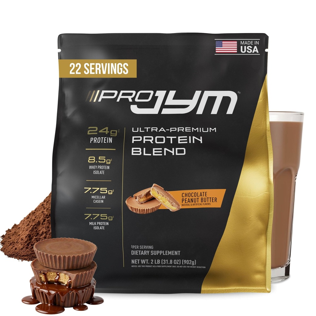 Pro JYM en poudre de protéines de beurre d'arachide au chocolat - Isolats de protéines de lactosérum, caséine et protéines du lait, construction de muscles maigres pour les hommes et les femmes, JYM Supplément Science, 22 portions