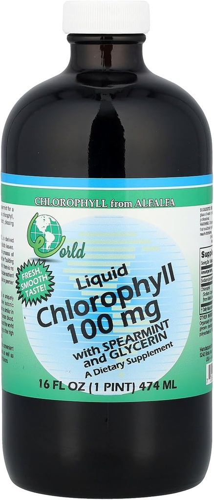 World Organics Liquid Chlorophyll Liquid with Spearmint, 16 Fluid Ounce
