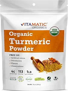 Certifié Vitamatic en poudre curcuma biologique USDA – 1 lb (16 oz)