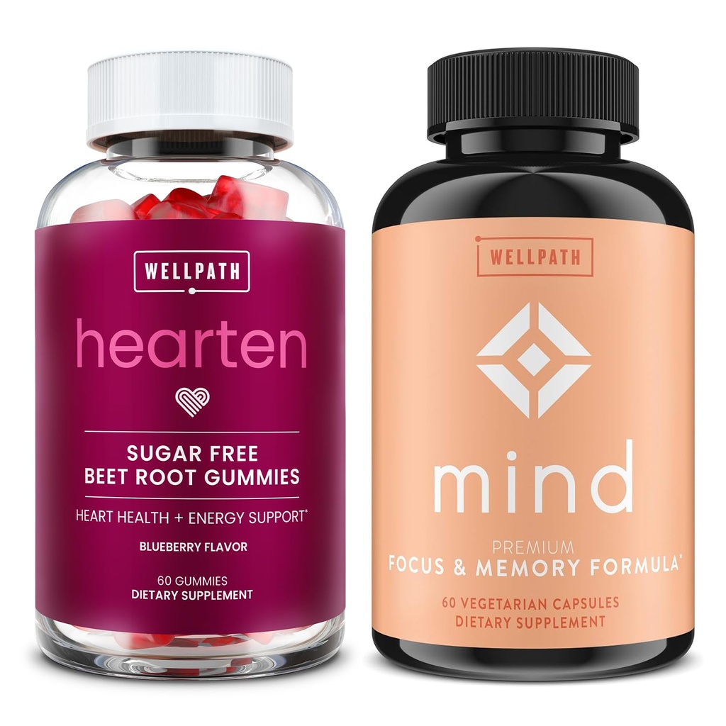 WellPath Beet Root Gummies (sans sucre) 1500 mg – Blueberry Flavor pour le soutien de la pression artérielle et le supplément mental du cerveau avec la crinière du lion - soutient Focus & Memory, 60 Ct