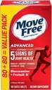 Move Free Advanced Glucosamine Chondroïtine + supplément de soutien pour le fructoborate de calcium, soutient la mobilité Confort Résistance Flexibilité et os - 160 comprimés (80 portions)*
