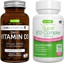 Vitamine quotidienne D3 + Super B12-Complex, lot végétarien, 365 2000iu Vitamine D3 Comprimés + Haute Absorption Sublingual B12, par Igennus