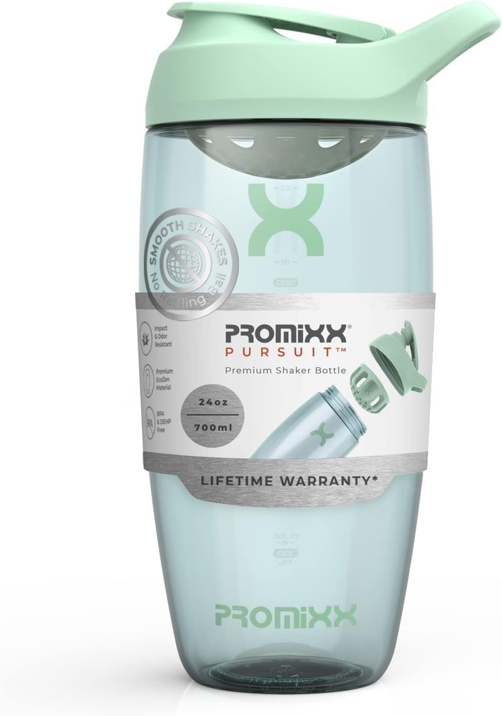 Bouteille de shaker protéinique Promixx (24 oz) – Mélangeur silencieux sans bille, couvercle de fuite-proof, ECOZEN sans BPA/BPS et sans phtalate – Coupe de shaker facile à nettoyer pour les smoothies pré- & post-entraînement