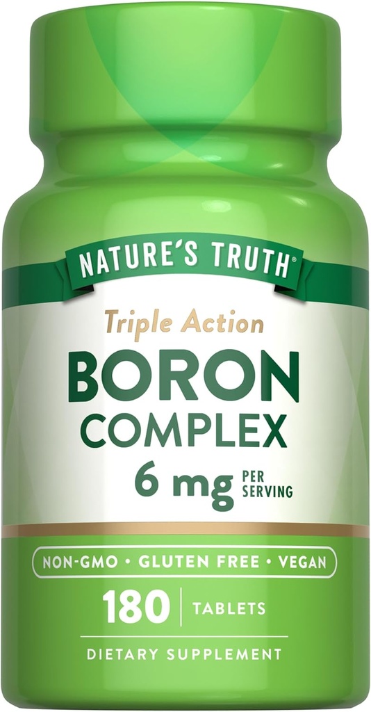 Nature's Truth Triple Action Boron Complex Supplement | 6mg | 180 Count | Vegan, Non-GMO & Gluten Free Mineral Support