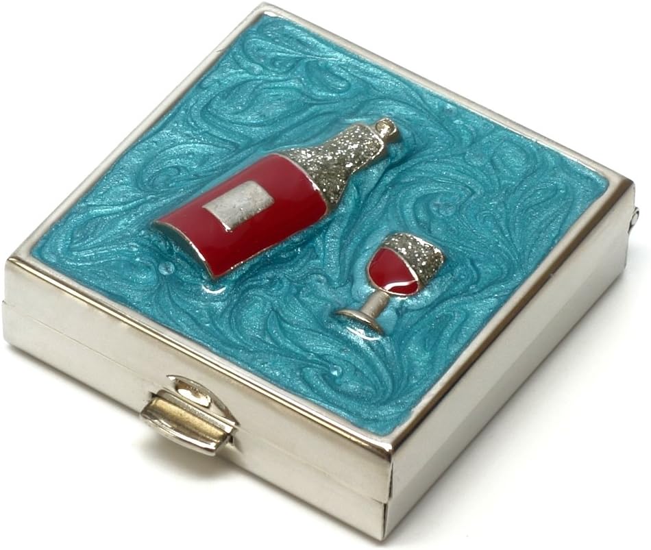9328 Square Petite Pill Box Organisateur Aqua Blue Silver Femmes Voyage Pill Case Purse Pocket Conteneur de poche quotidien Portable Médecine Vitamine Box Supplément Médicament Mini Stockage