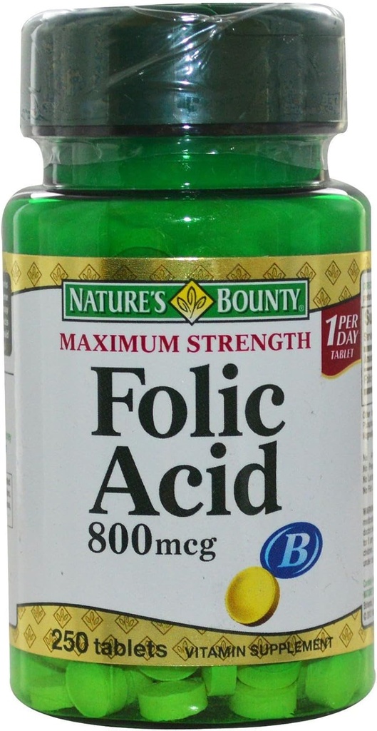 Nature's Bounty Folic Acid 800 mcg Tablets Maximum Strength 250 ea (Pack of 5)