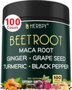 Supplément de racine de betterave 6en1 avec racine de maca, graines de raisin, gingembre, curcuma et poivre noir pour la santé du coeur et le soutien immunitaire - 100 capsules végétaliennes