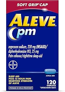 Aleve PM Sleep Aid Plus Pain Reliefer Caplets, Naproxen Sodium & Diphénhydramine HCl, Nuit, 120 Compte