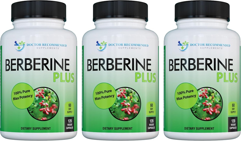 DOCTEUR COMPLÉMENTS RECOMMANDÉS Berberine Plus 1200mg par portion - 120 Capsules de Veggie Jelly Royal (120 Compte (paquet de 3))