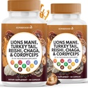 Lions Mane Champignon Supplément avec la dinde Tail Reishi Cordyceps Chaga avec la racine Marshmallow - 120 comte