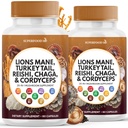 Lions Mane Champignon Supplément avec la dinde Tail Reishi Cordyceps Chaga avec la racine Marshmallow - 120 comte