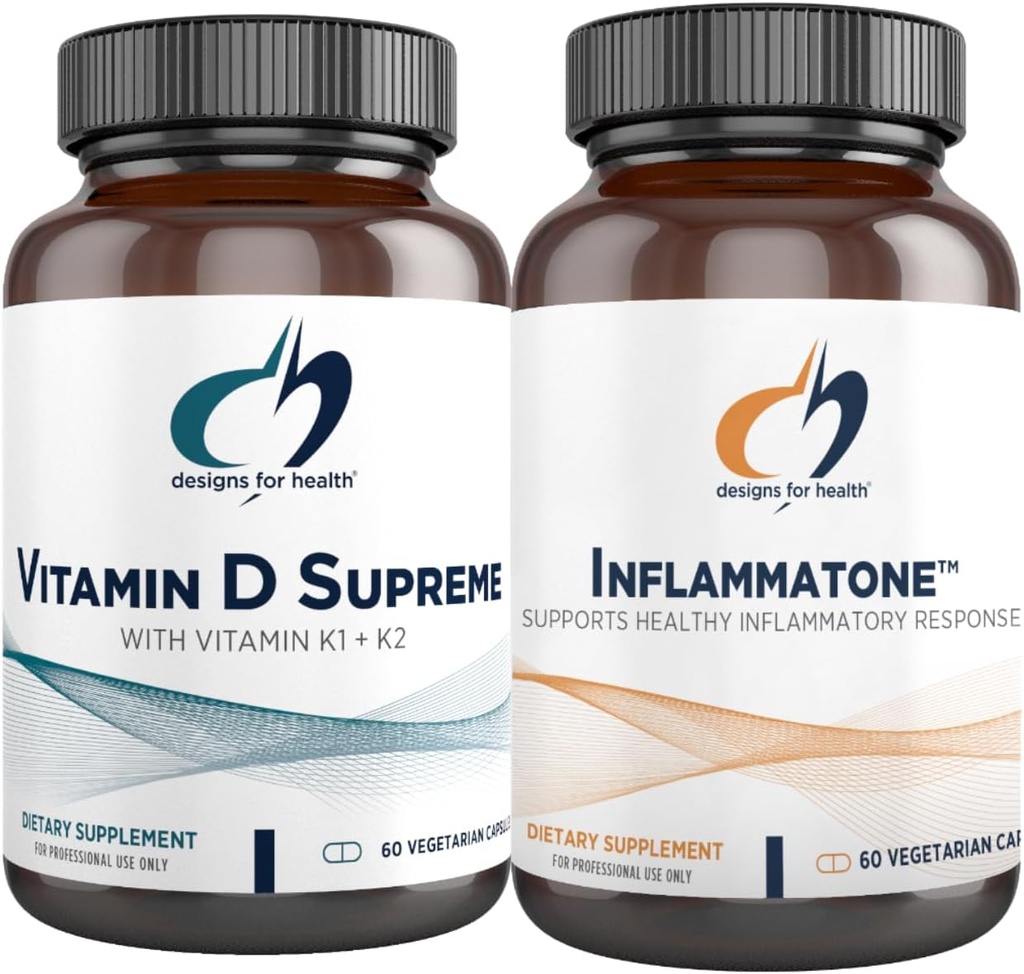 Designs for Health Vitamine D Supreme + Inflammatone Bundle - Vitamine D3 5000 UI + 2000mcg Vitamine K avec un mélange botanique enzymatique pour promouvoir une réponse inflammatoire saine - 2 produits
