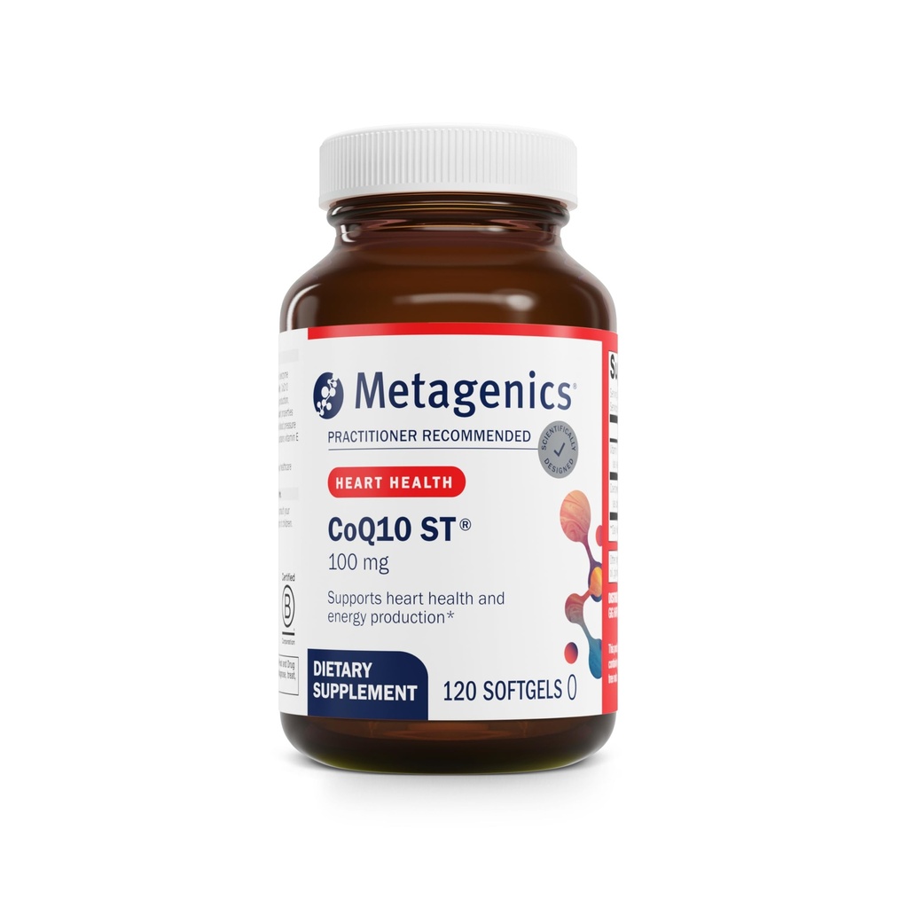 Metagenics CoQ10 ST-100-100 mg Ubiquinone with Vitamin E for Heart, Energy & Antioxidant Support* - Non-GMO, Gluten-Free, Soy-Free - GMP Certified Facility - 120 Softgels