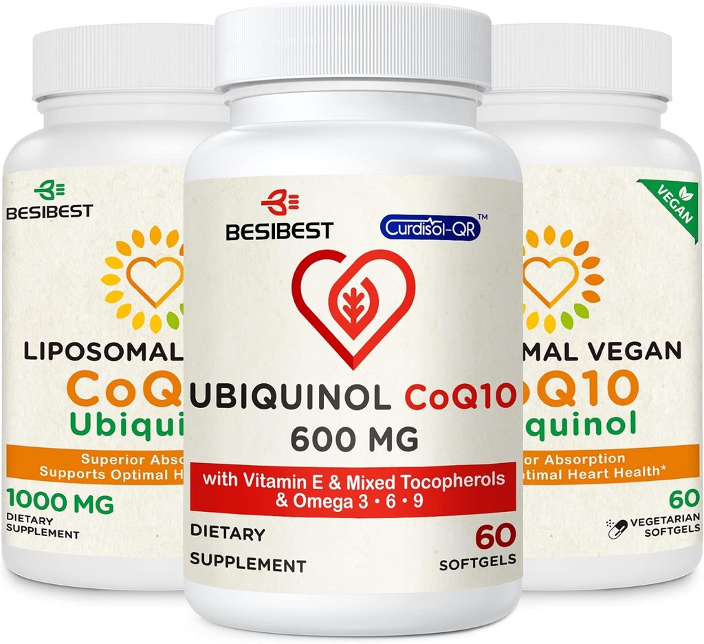 CoQ10 600mg 1PCS ensemble avec 1000mg CoQ10 Liposomale Supplément Ubiquinol 2PCS