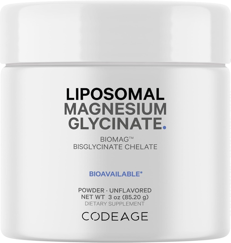 Supplément en poudre de glycinate de magnésium de codage, 2 mois d'alimentation, chélate de magnésium de bisglycinate, non aromatisé, livraison liposomique, poudre de magnésium chélatée minérale, végétalien non OGM, 3 oz