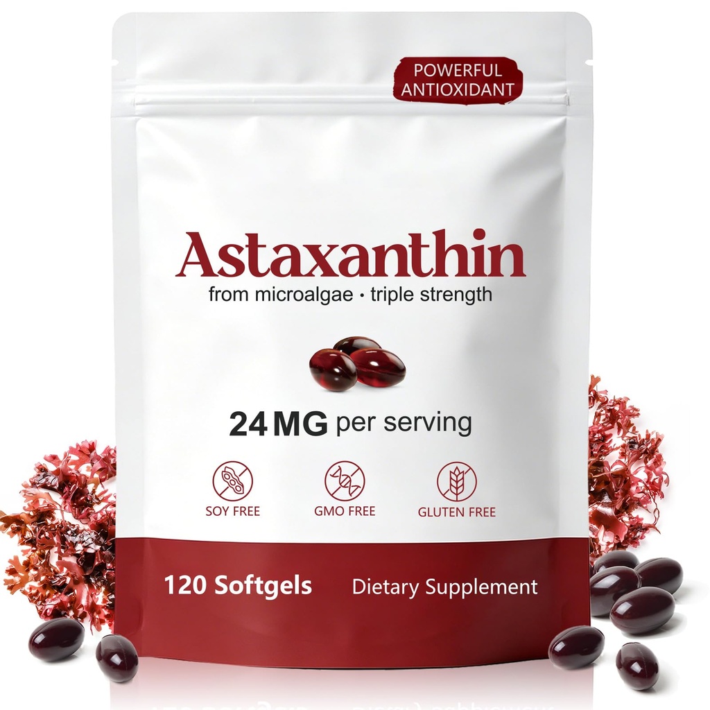 FANSHI Astaxanthin 24mg Supplement, 120 Microalgae Liquid Softgels | Triple Strength Antioxidant Support for Eye Strain, Radiant Skin & Joint Comfort | 4-Month Supply