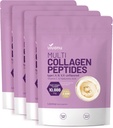 Poudre de peptides multicollagènes VivoNu, 16 oz de peptides hydrolysés de protéines de type I,II,III,V,X avec acide hyaluronique, biotine et vitamine C non aromatisé Keto Paleo Friendly, mélange d'Ez dans des boissons (4LB/4Pack)