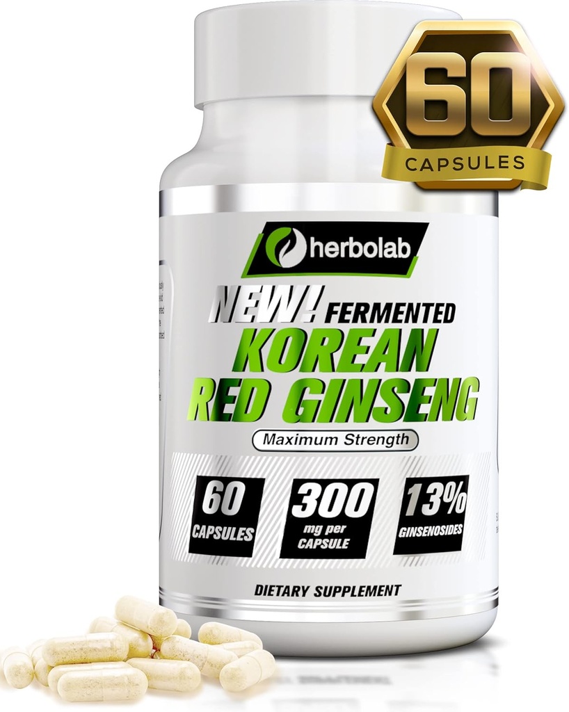 herbolab Ginseng rouge coréen fermenté 10:1 (13% de ginsénoside) - Ginseng Panax authentique de Corée 6 ans de racines - technologie d'extrait breveté