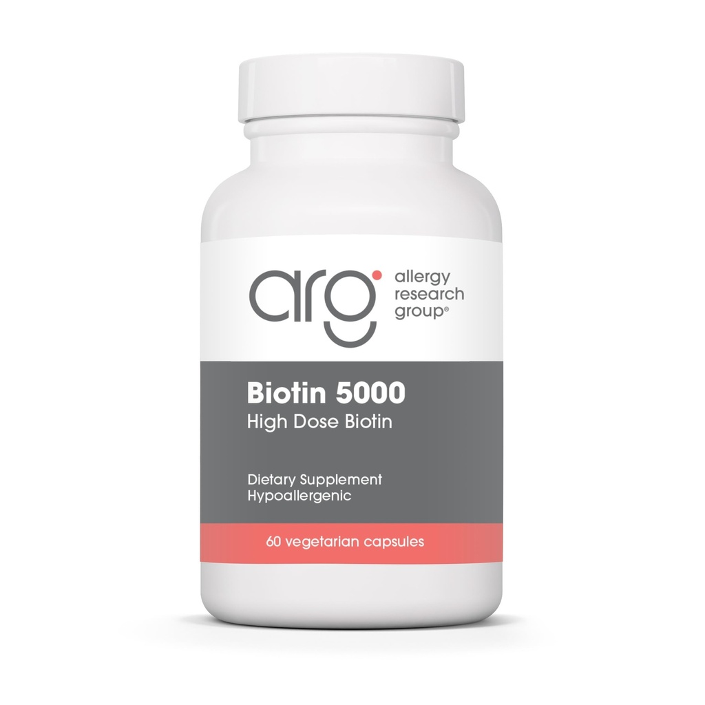 ARG Biotin 5000 - Delivers 5000 mcg Biotin - Vitamin B - Metabolism & Energy Production Support - Hair, Skin & Nail Supplement - Gluten-Free - 60 Servings - 60 Vegetarian Capsules