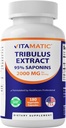 Tribulus végétal Terrestris pour hommes - 2000 mg par portion - 95% Saponines - 180 capsules végétales - Fabriqué aux États-Unis - Sans gluten et sans OGM
