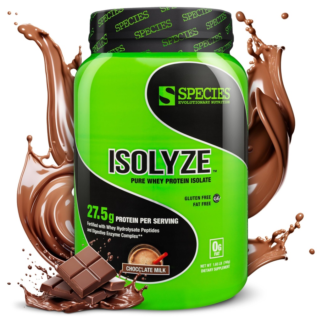 Espèce Nutrition Isolyze Poudre de protéines de lactosérum, 100 % d'isolat de lactosérum pour la musculation, 27,5 g de protéines par scoop, sans sucre et faible en gras (Lait de lactosérum, 22 portions)