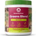 Amazing Grass Greens Blend Mood: Super Greens Powder Smoothie Mix pour l'humeur, la relaxation et le stress avec Spiruline biologique, Chlorella, poudre de racine de betterave, enzymes digestives et probiotiques, 30 portions