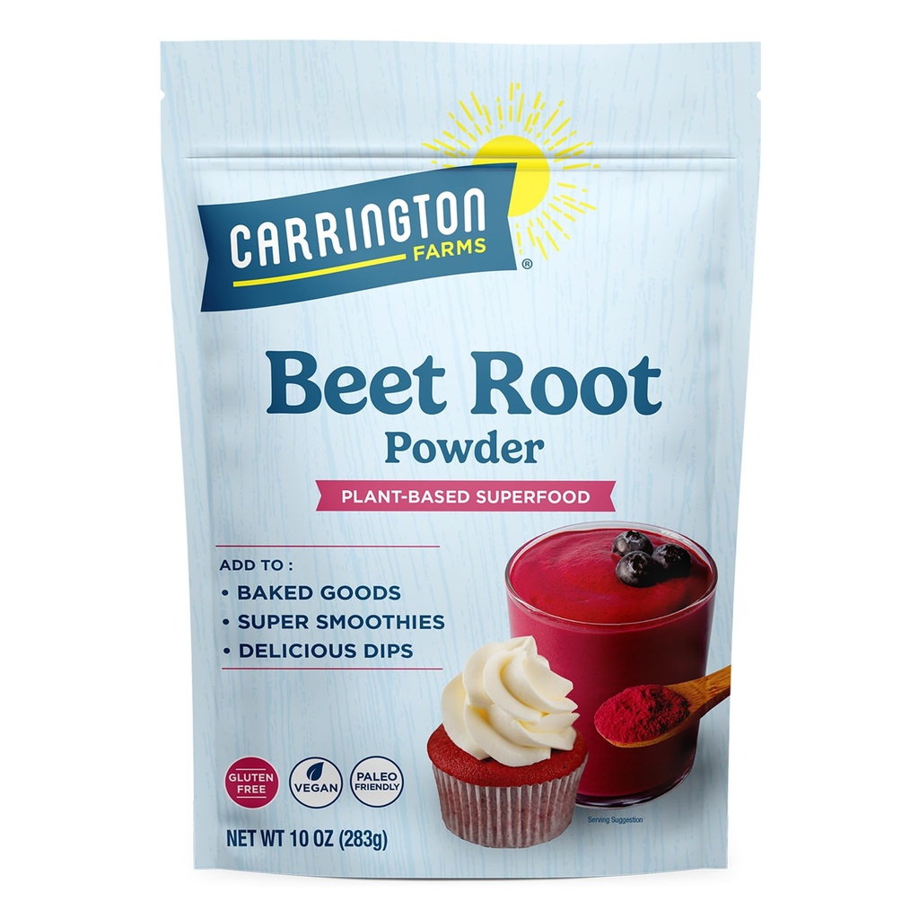 Carrington Farms Beet Root Powder - Superfood for Pre-Workout, Smoothies & Natural Food Coloring | Dietary Nitrate Source for Athletes & Endurance | Vegan, Non-GMO, Gluten-Free