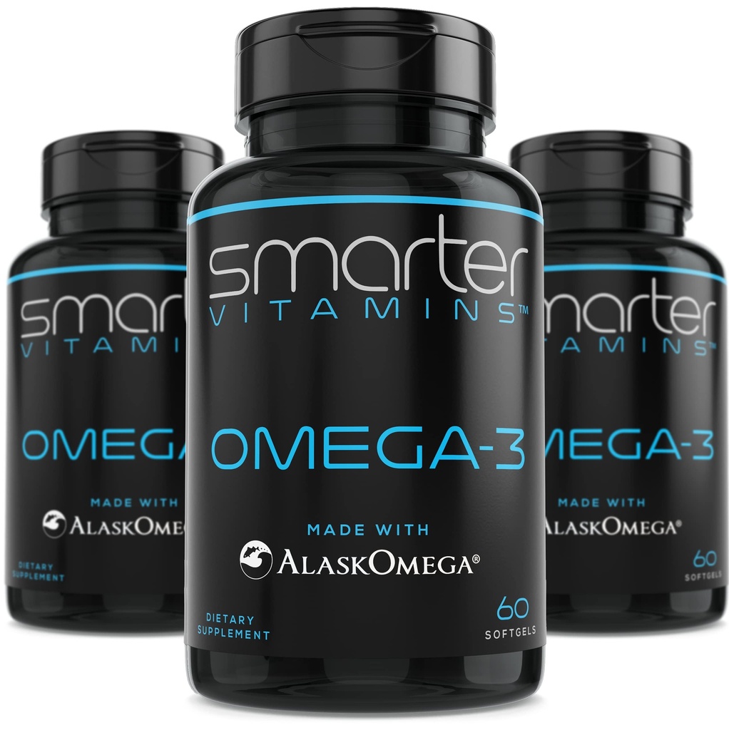 (3 Pack) Huile de poisson Omega 3 plus intelligente, saveur de baie, sans Burp, sans goût, 2000mg, cerveau triple force DHA EPA, fabriqué avec AlaskOmega®