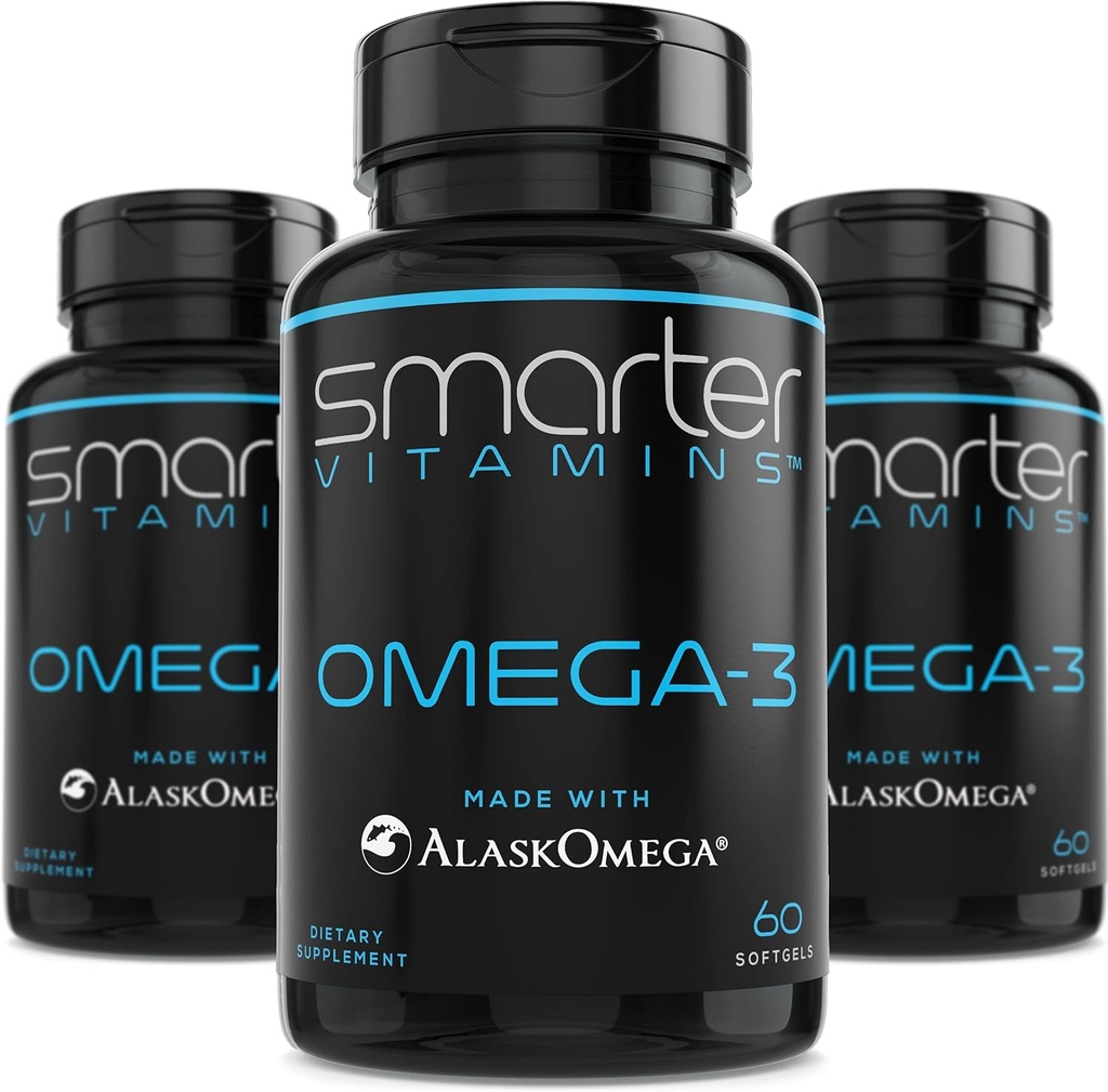 (3 Pack) Smarter Omega 3 Fish Oil, Berry Flavor, Burpless, Tasteless, 2000mg, DHA EPA Triple Strength Brain, Made with AlaskOmega®