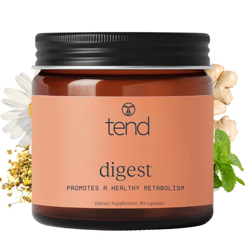 Tend Digest – Digestive Enzyme & Herbal Blend | Bloating Relief, Gas Support, Gut Health Supplement with Peppermint, Ginger & Chamomile